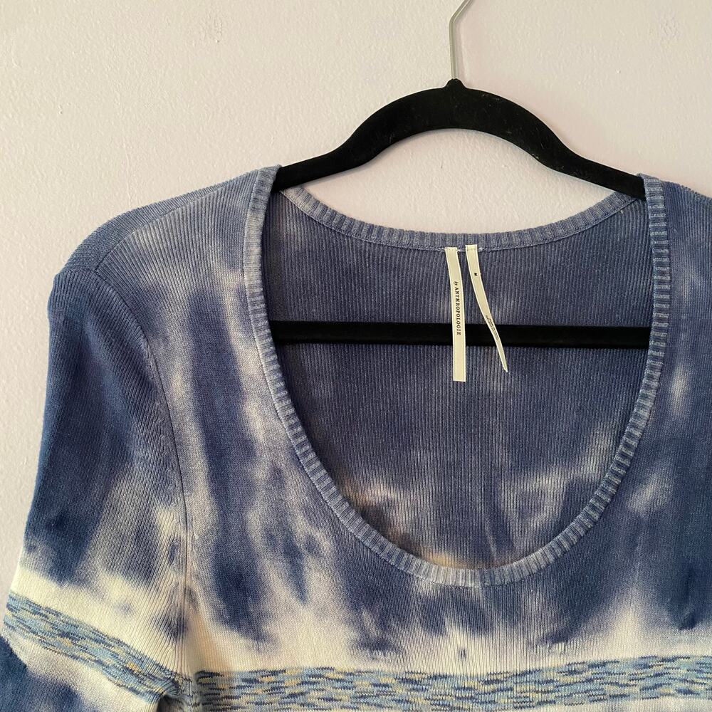 Anthropologie Blue White Kato Tie Dye Short Sleeve Midi Dress Women size Medium - Picture 3 of 12